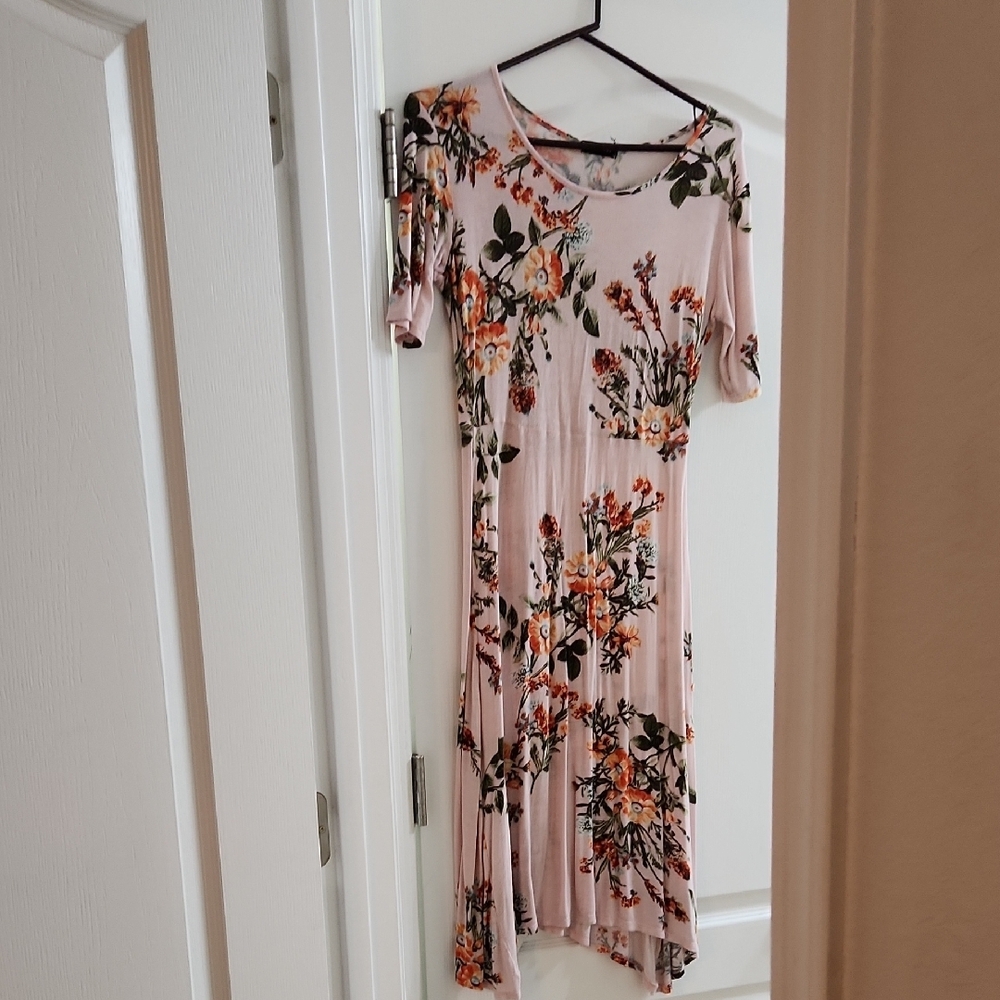 Floral Midi Dress in Pink and Orange